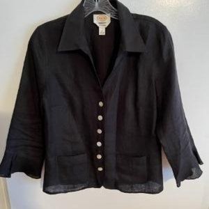 Talbots Black Linen Front Button Peplum Blouse, Size 6, Like New